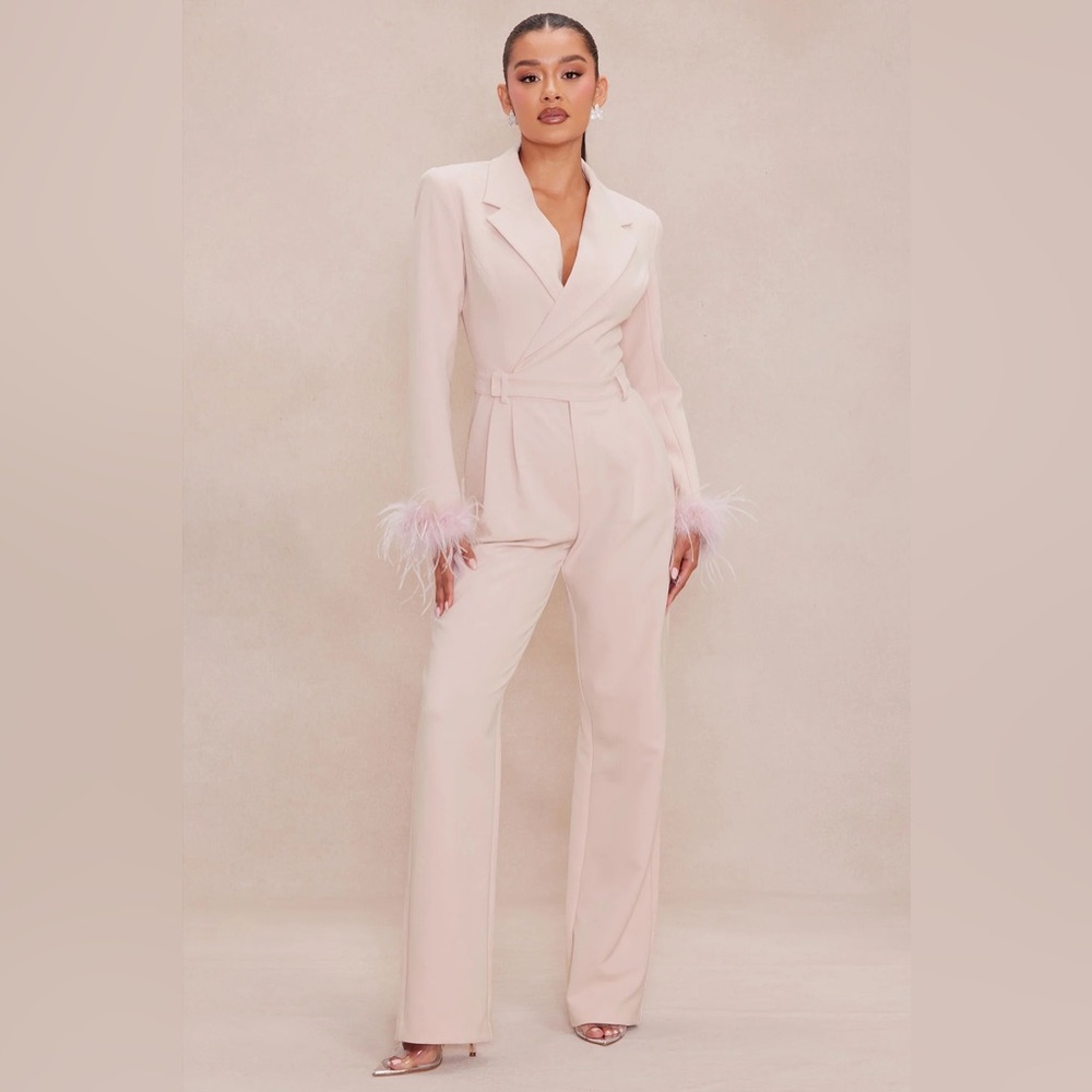 fashion nova jumpsuit with feather